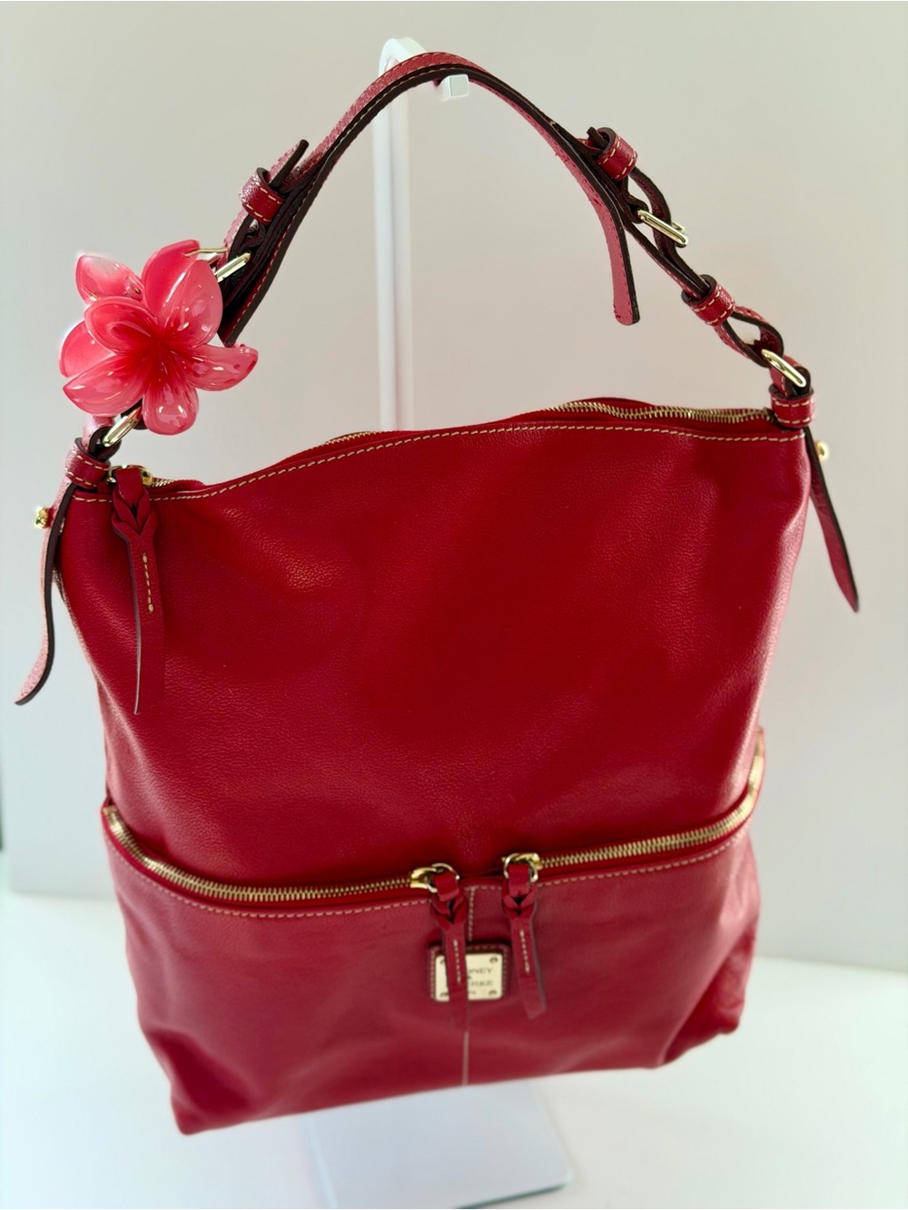 Red Dooney and Bourke Leather Shoulder Bag with Gold Hardware